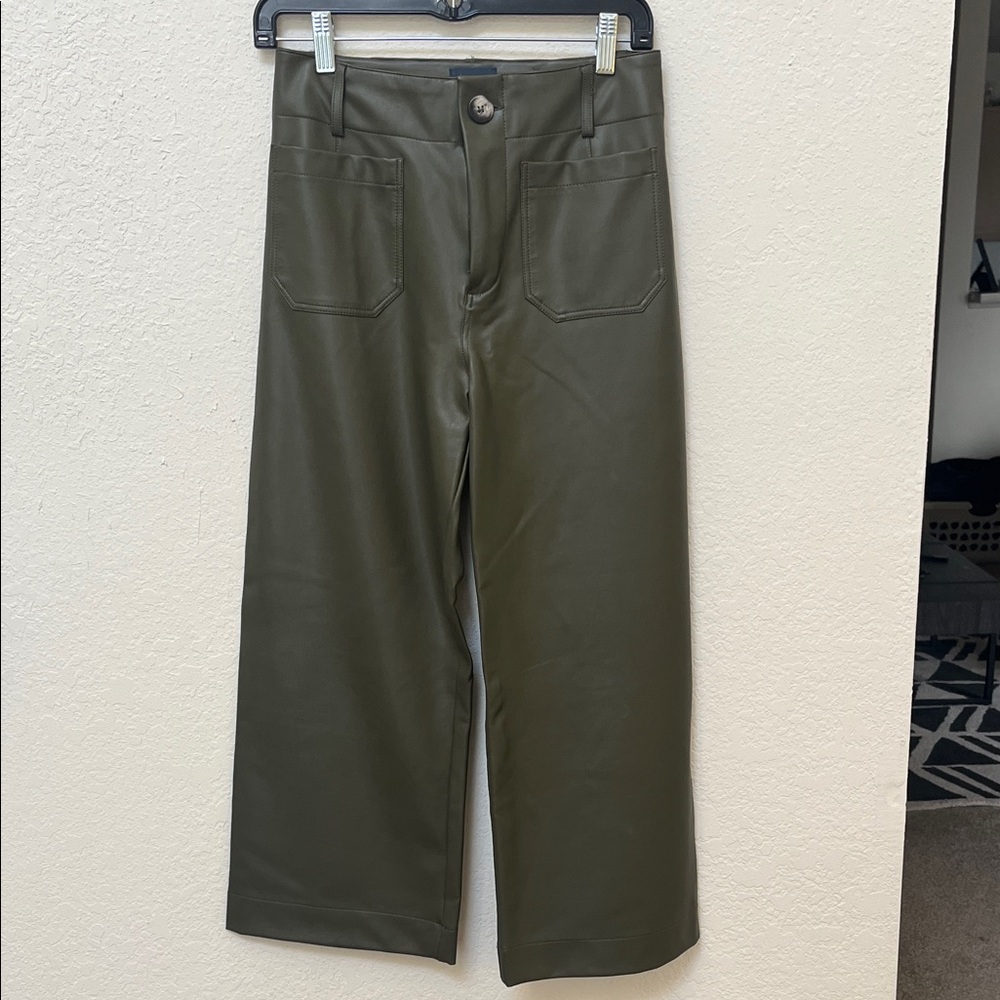 Maeve Collette Wide-Leg Faux Leather Pants - Olive Green
